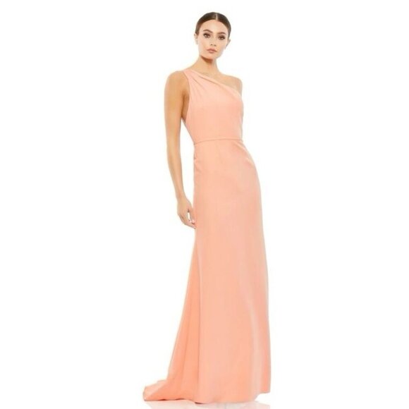 Mac Duggal Size 14 Peach 26266 One-Shoulder Jersey Mermaid Cocktail Gown Dress - Picture 2 of 9